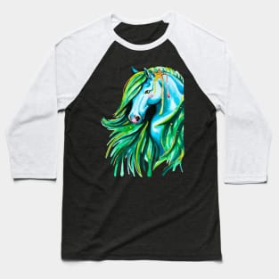 Watercolor Blue and Green Kelpie Horse Baseball T-Shirt